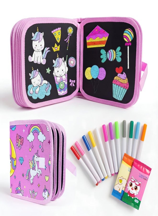 FINEMOE Reusable Doodle Book Set for Kids, 14 Page Erasable Drawing Notebook with 12 Sketch Pens, 2 Wipes, Fun Painting Activity & Stationery Kit, Age 3-12 Gift (Unicorn), Multicolor - Image 1